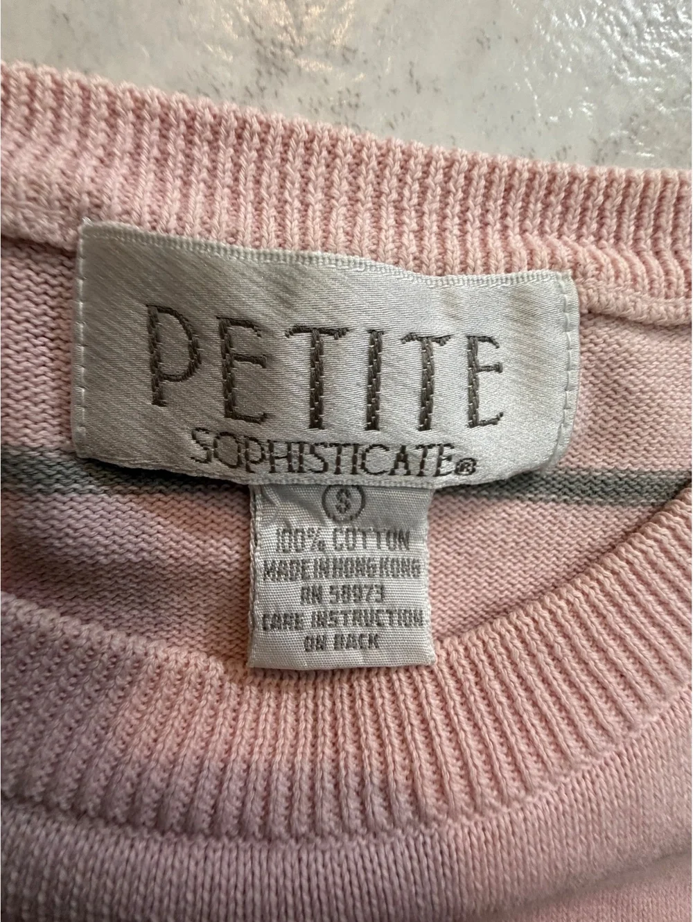 Petite Sophisticate pink striped sweater